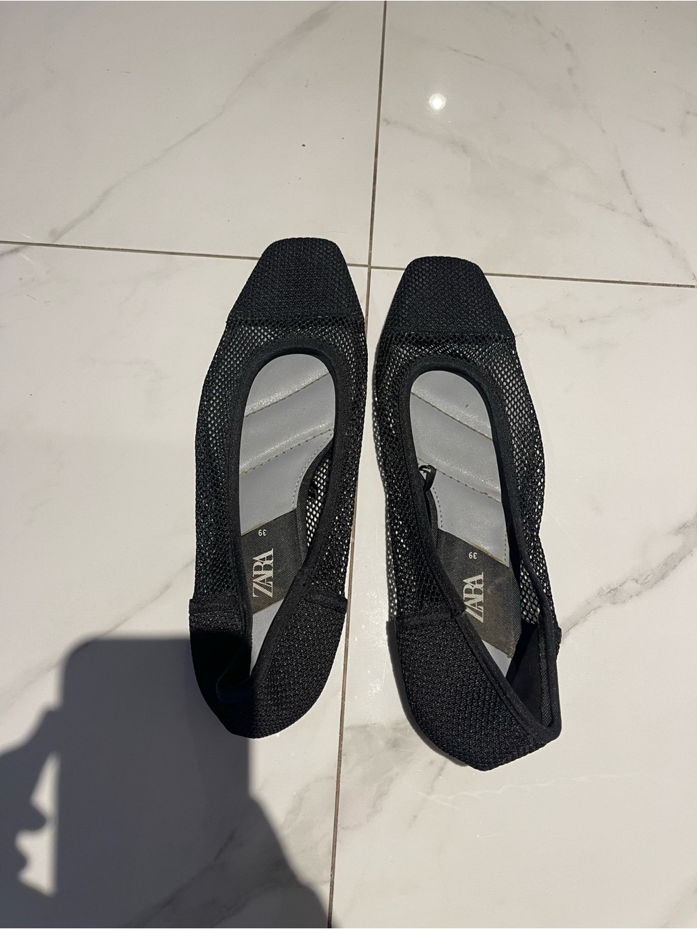 ZARA Black Mesh Square-Toe Ballet Flats